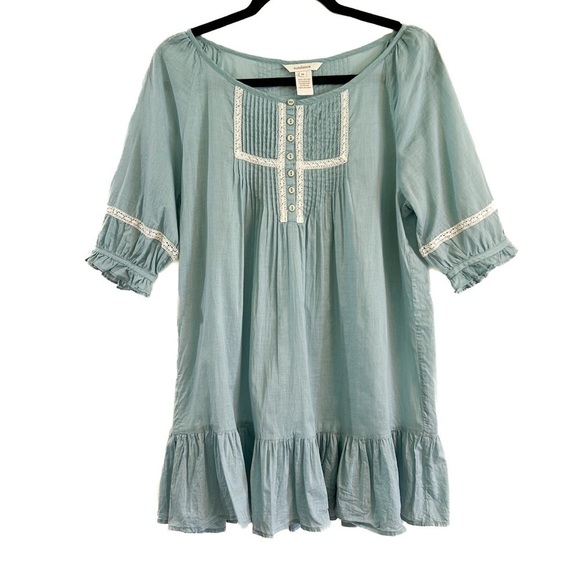 Sundance Tops - Sundance Pleated Blue Tunic Peasant Cottagecore Cotton Prairie Romantic Sz Med